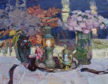 Autumn Still Life With An Antique Lamp - oil, canvas