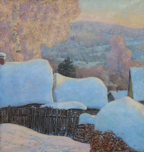 Yard. Winter - oil, canvas